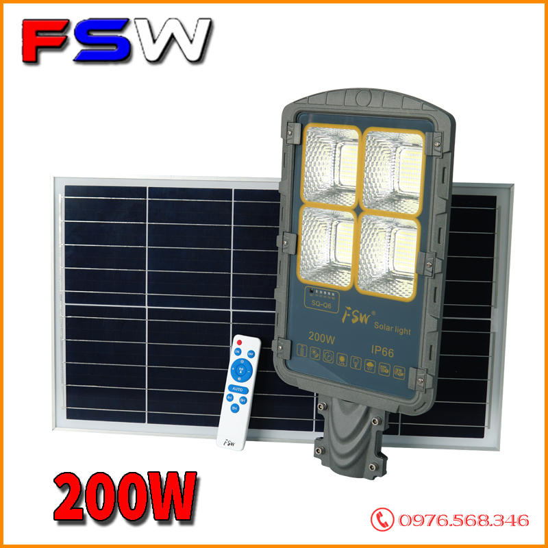 Đèn đường FSW 200W chính hãng| năng lượng mặt trời
