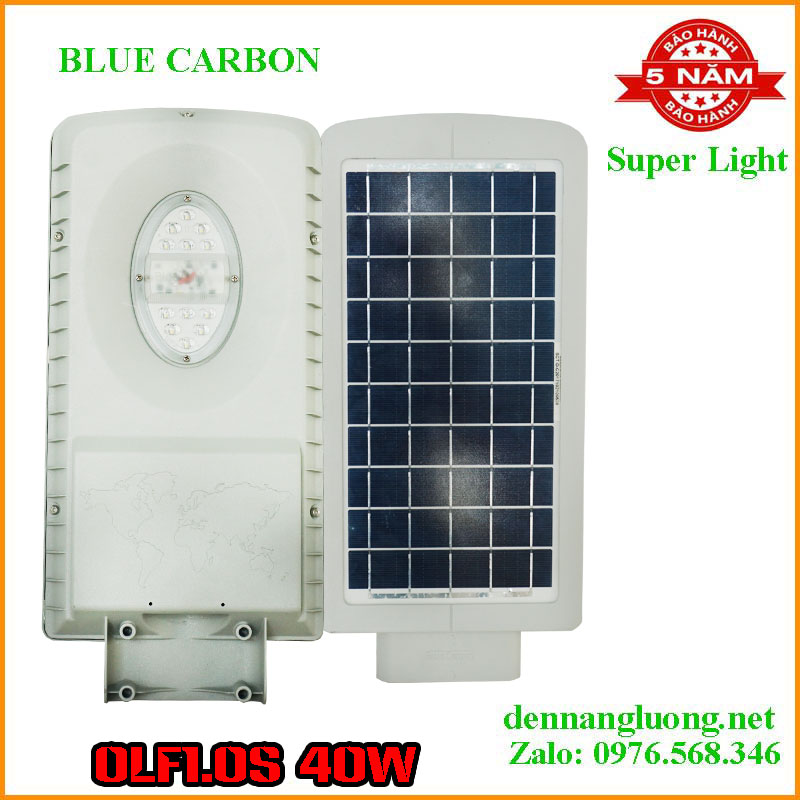 Đèn Đường Năng Lượng Mặt Trời Blue Carbon OLF1.0S 15W Pin liên thể cao cấp bảo hành 5 năm
