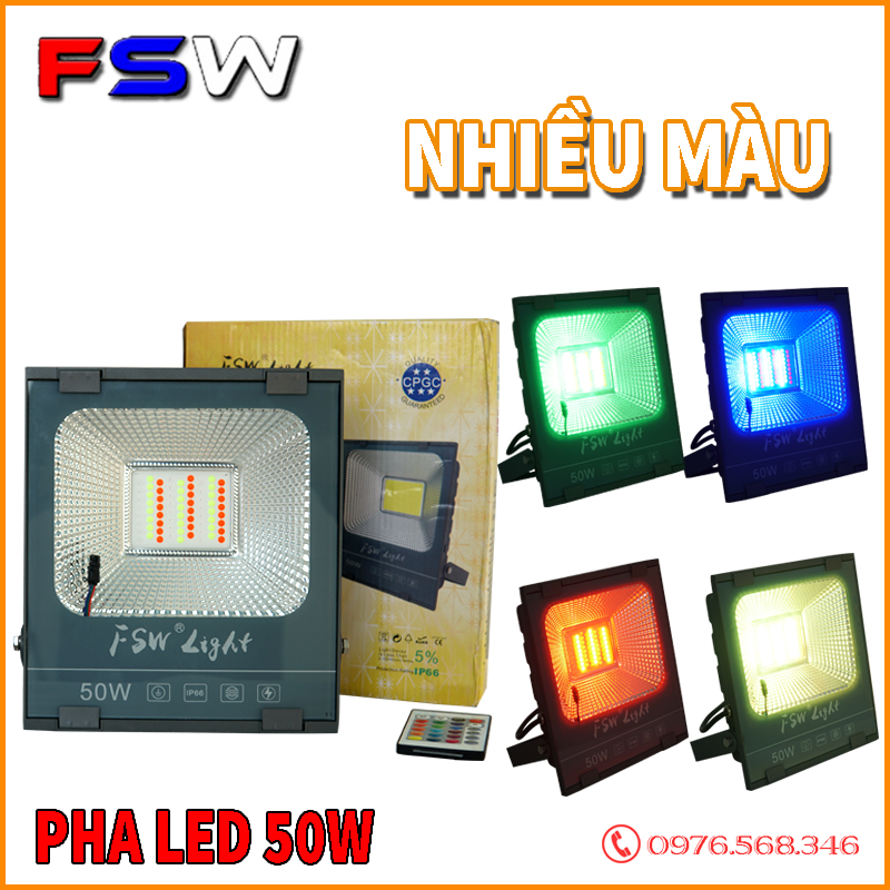 Đèn pha FSW 50W| đèn led nhiều màu sáng