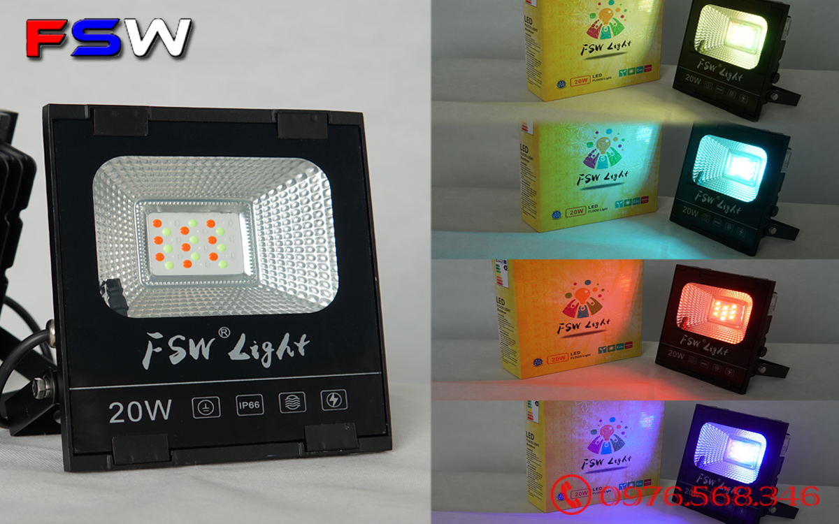 Đèn pha led FSW 20W| đèn trang trí nhiều màu