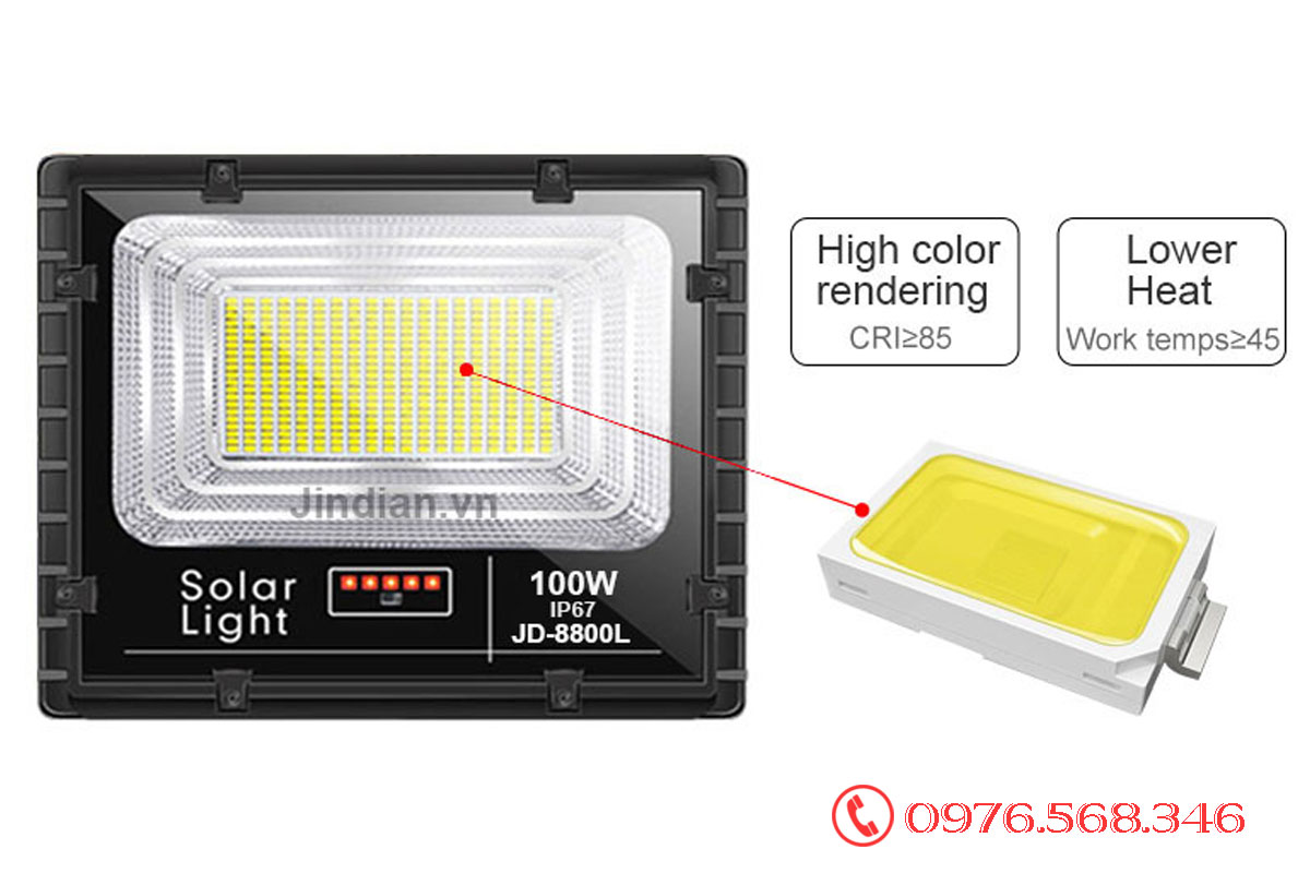 Đèn pha solarlght Jindian JD100W - 8800L giá rẻ Đèn pha solarlght Jindian JD100W - 8800L giá rẻ