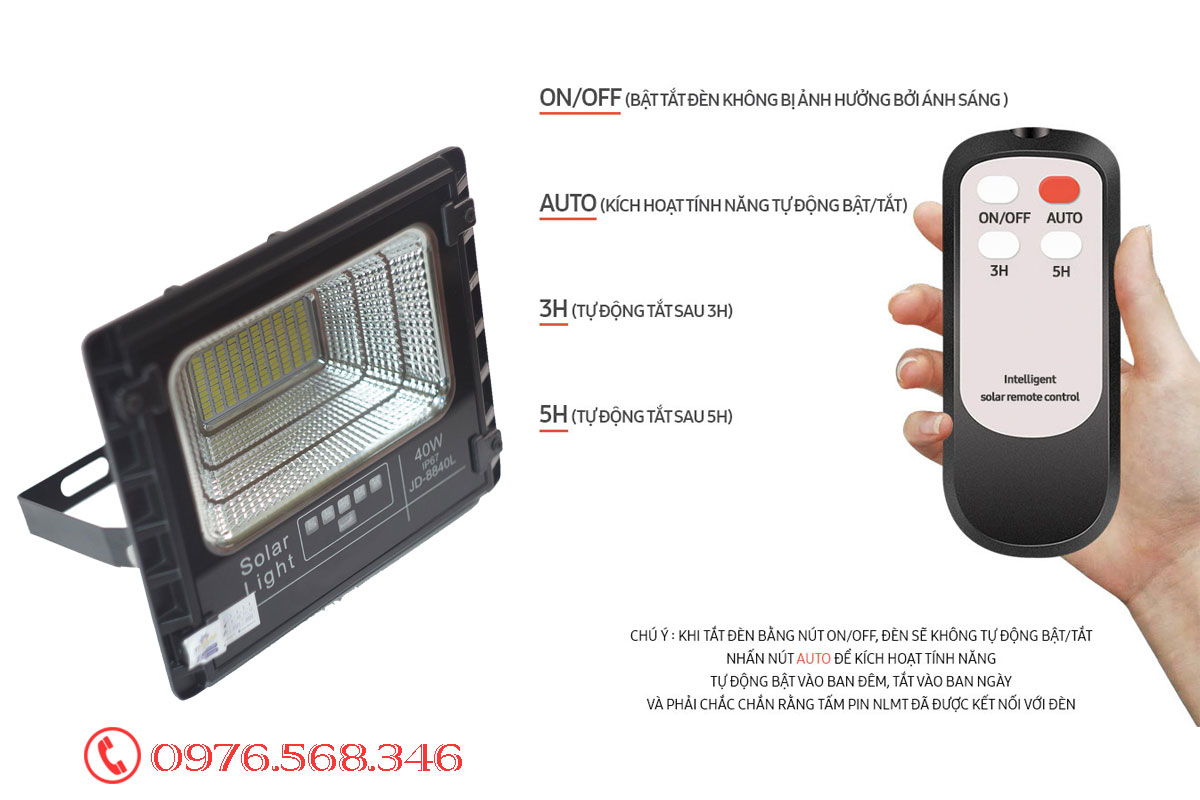 Đèn pha solarlght Jindian JD40W - 8840L giá rẻ Đèn pha solarlght Jindian JD40W - 8840L giá rẻ