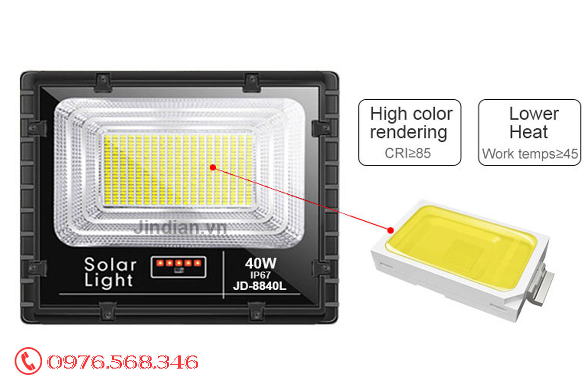 Đèn pha solarlght Jindian JD40W - 8840L giá rẻ Đèn pha solarlght Jindian JD40W - 8840L giá rẻ